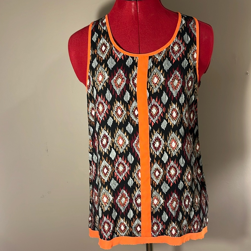THML atzec printed tank top with orange trim – medium
